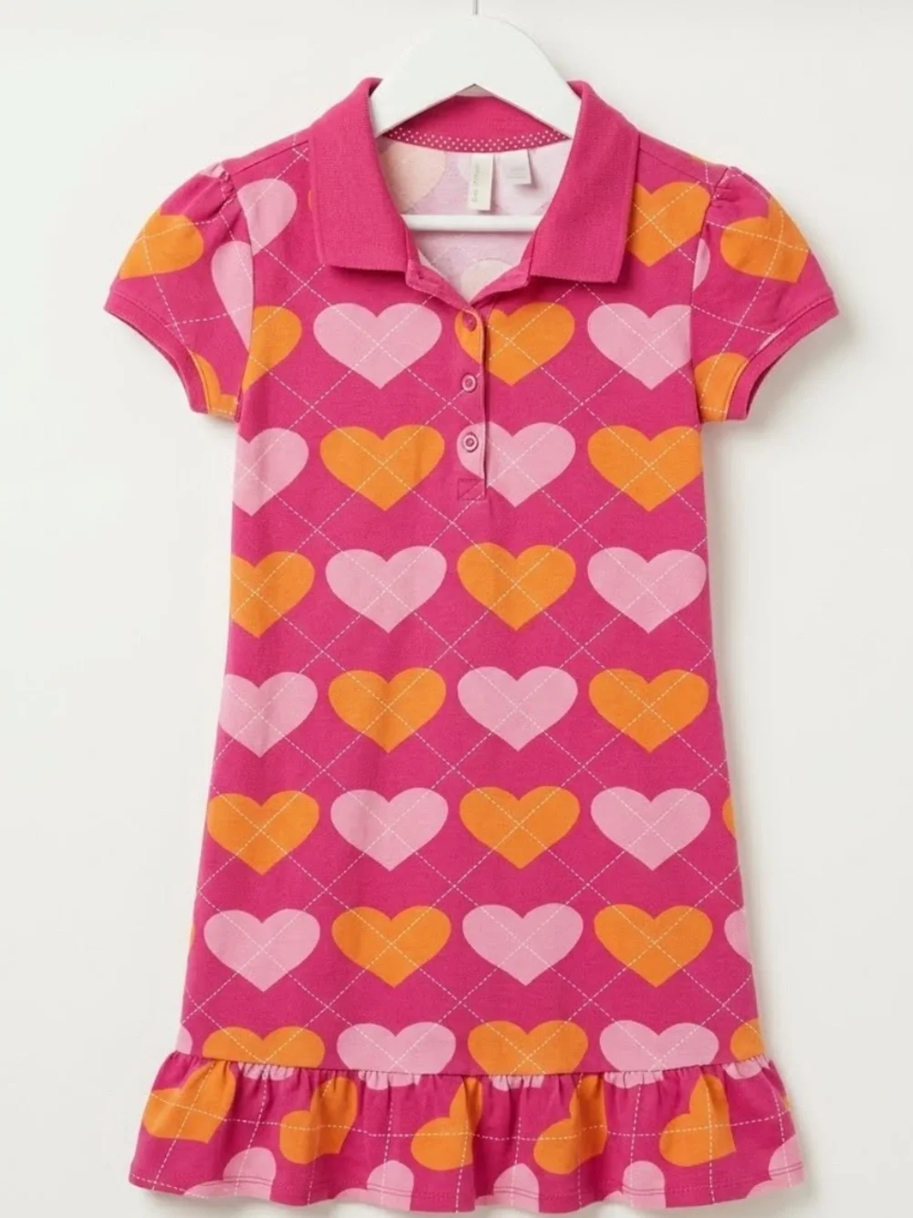 Old Navy Pink Polo Dress with Orange & Light Pink Hearts
